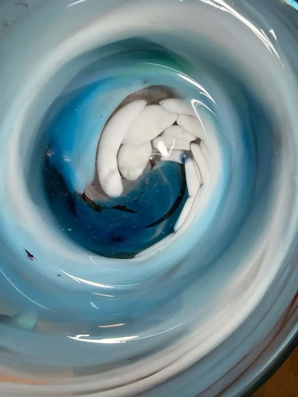 Mid-Century Blown Glass Swirl Bowl, Blue and White Ocean Design